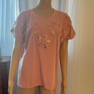 Pink Floral Embellished Women's Top